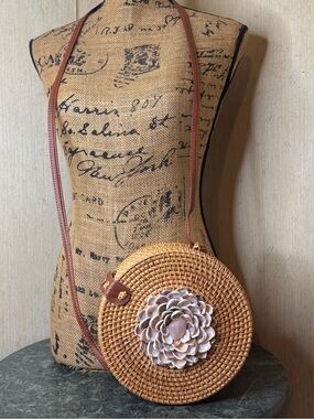 Handmade Woven Crossbody Bag with Natural Floral Accent